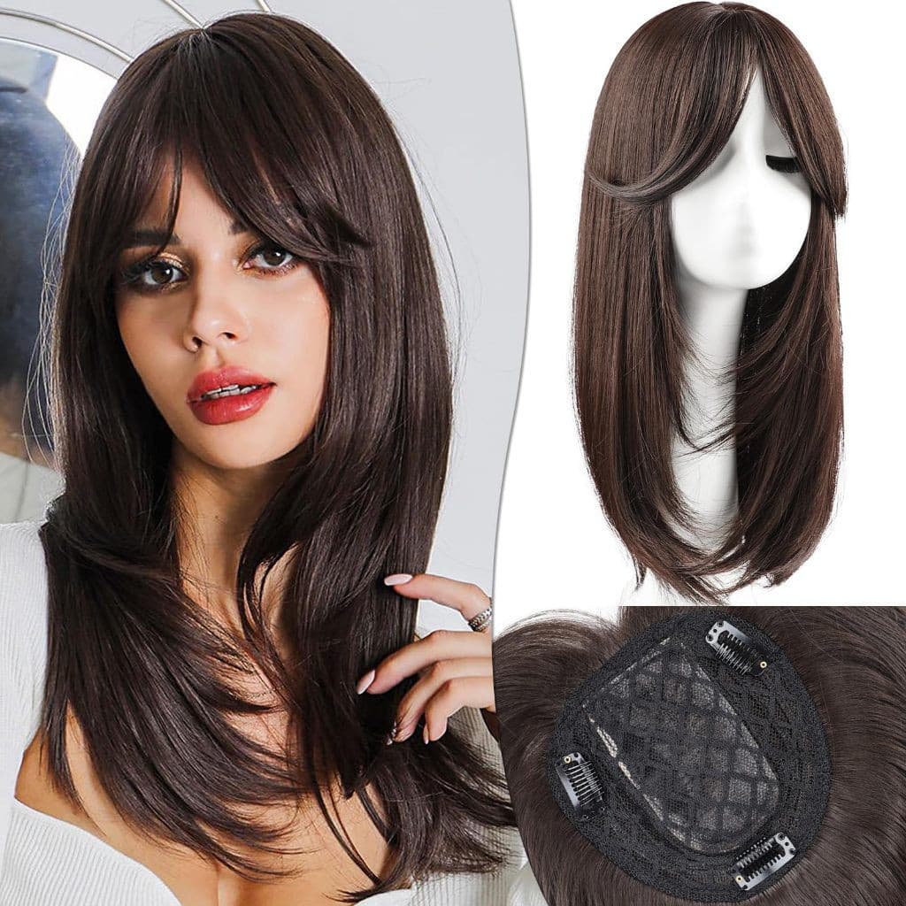 Topper Cabelos De 45cm Para Mulheres Com Clip De Bangs Em Camada Longa Cobertura De Base Grande De 18 Polegadas Sintétic