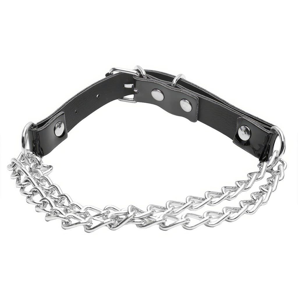 Gargantilha Choker Vinil com Corrente Crystal Estilo Audacioso Sensual Uma Peça Inesquecível