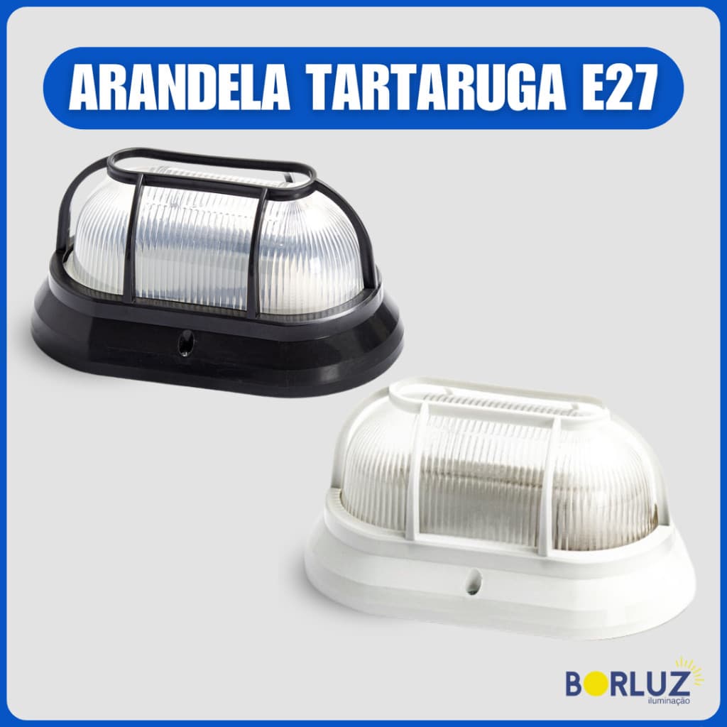 Luminária de Parede Arandela Tartaruga Bivolt E27 Área Externa e Interna Com Grade Industrial