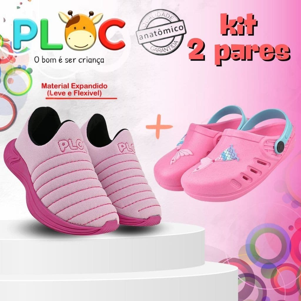 KIT 2 PLOC - 1 TÊNIS CALCE FÁCIL COLORS + 1 BABUCHE   (COLORS + bab87 ROSA SEREIA)
