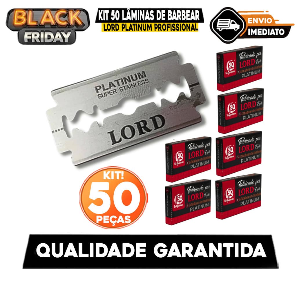 Kit 50 Lâminas Lord Platinum Profissional p/ Barbeiros | Gillette Egípcia Aço Inox Durável
