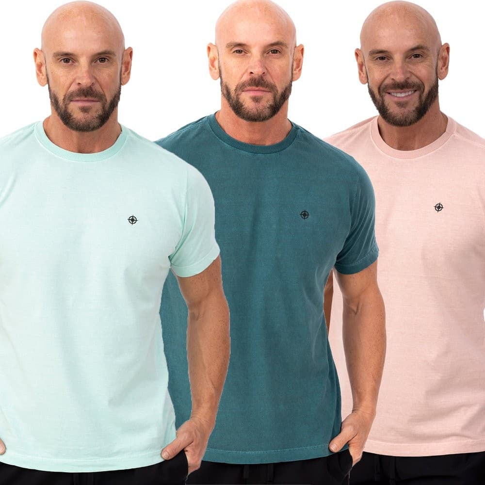Kit Camiseta Estonada Masculina Algodão Premium Casual