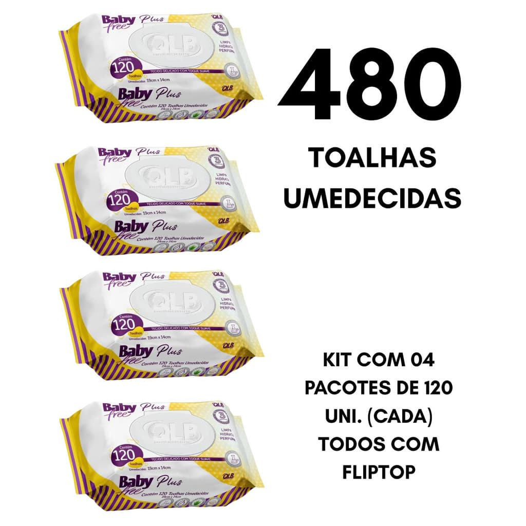 Kit com 480 unidades das Toalhas Umedecidas QLB Baby Free Plus com Flip Top