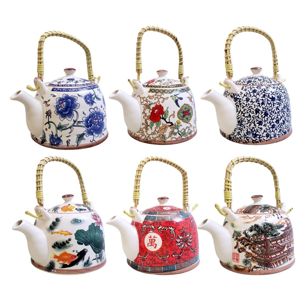 Bule de Chá Oriental Grande Porcelana Infusor de Inox 900ml