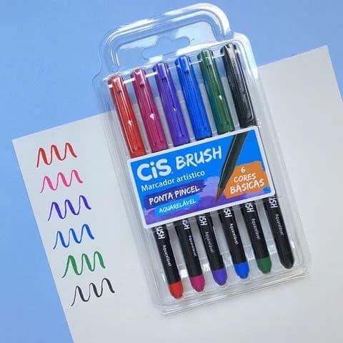 Caneta Brush Cores Basicas Cis Estojo com 6 Cores