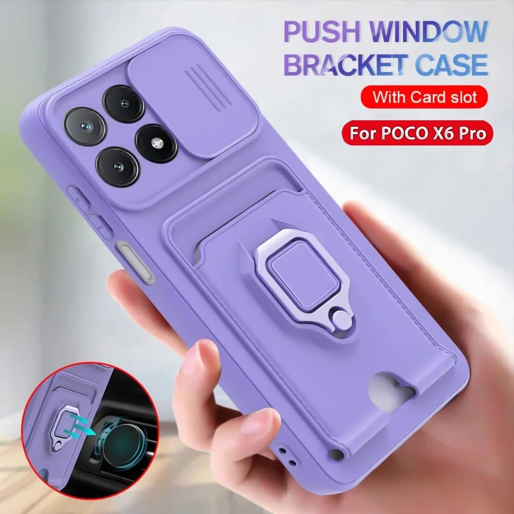 Para Xiaomi POCO X7 X6 M6 M4 X5 X4 X3 Pro NFC M5S M5 Slide Câmera Armadura Caso Slot Cartão Anel Magnético Titular Capa