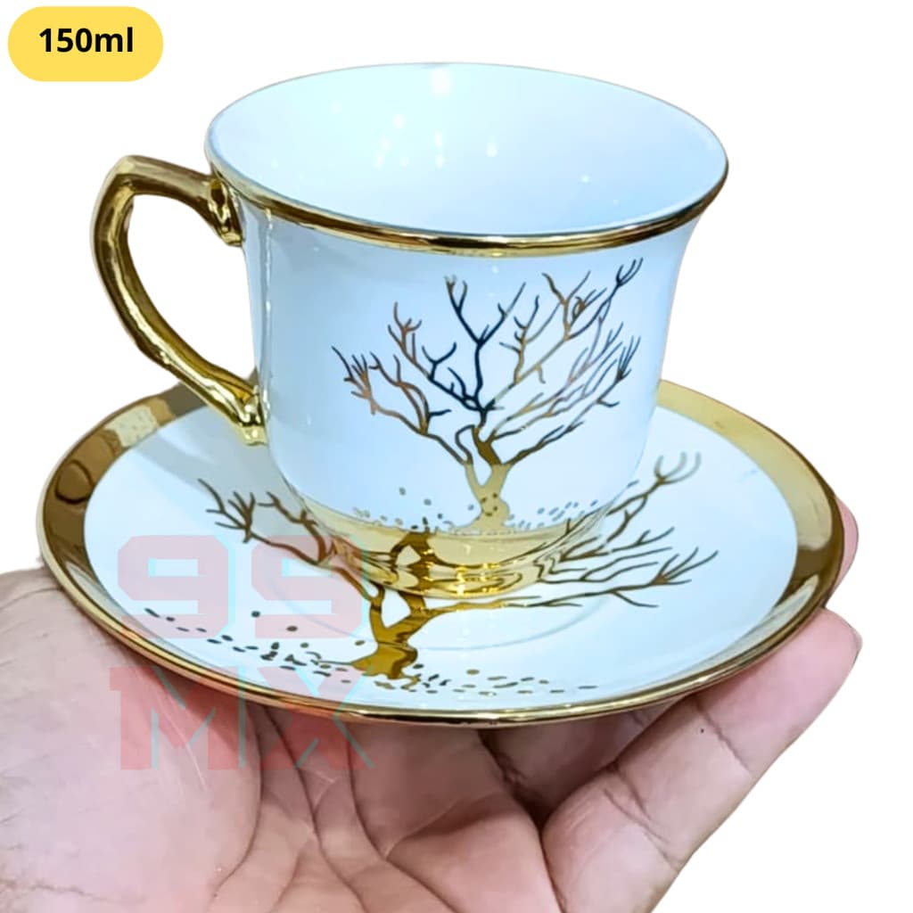 Kit Xícara de Chá ou Café 150ml – Design Exclusivo com Detalhes Dourados