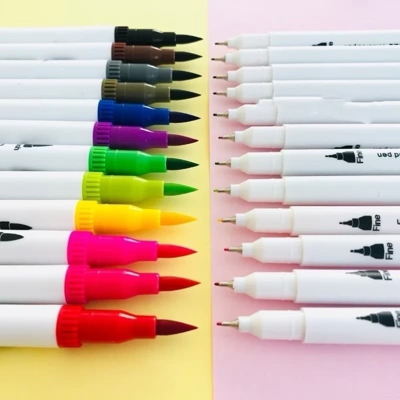 Caneta Brush Pen Kit Com 12/24/36/48/60/80 Cores com ponta dupla pincel estilo brushpen e ponta fina