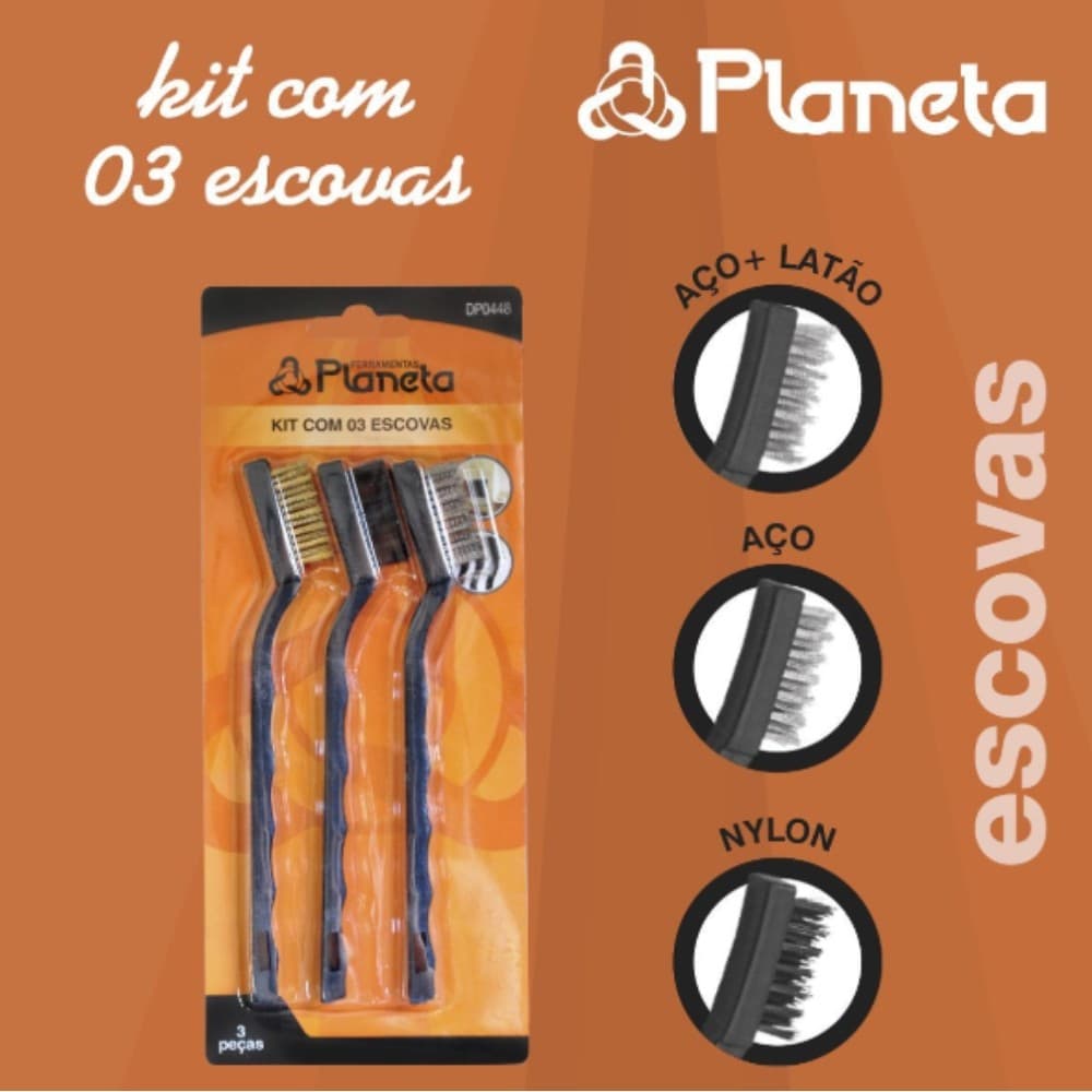 Kit Com 3 Escovas de Aço para Limpeza Multiuso Planeta