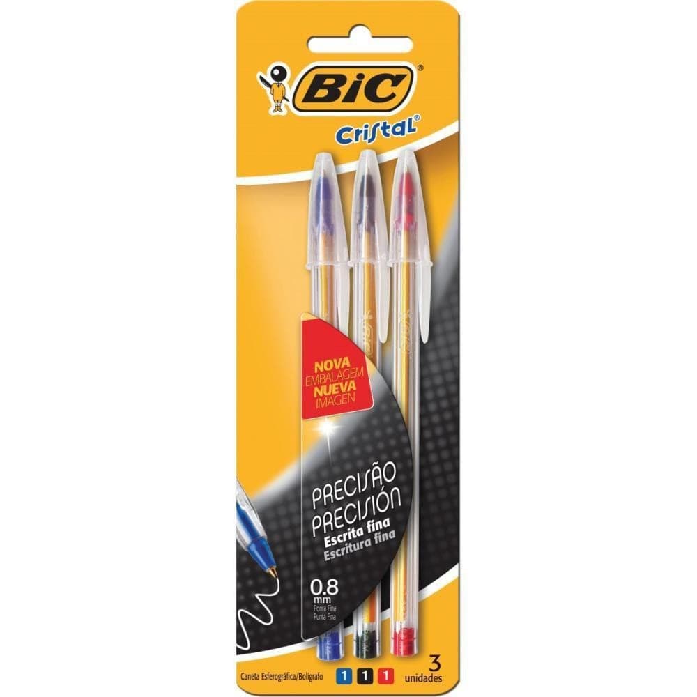 Caneta Esferográfica BIC Cristal Precisão Sortida 3 Unidades Fina 0.8mm