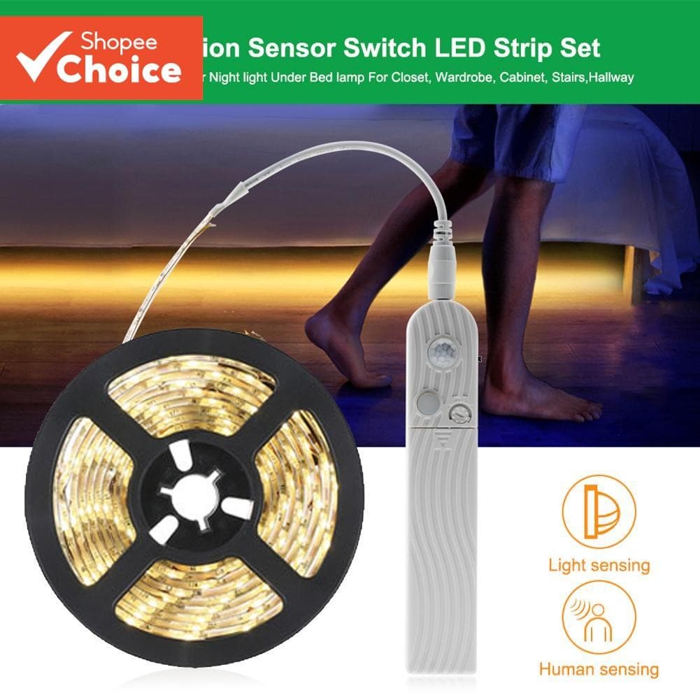 Fita De Luz Led Sensor De Movimento PIR Indução Bateria 60leds/m 2835smd Sob A Lâmpada De Cama Para Armário Escada De