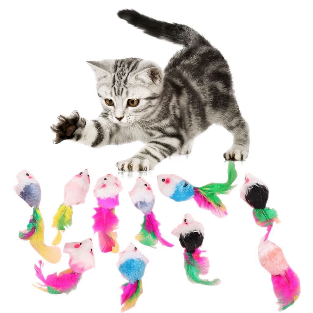 10 Pçs Mix Ratos Pena Gato Brinquedo , Resistência À Mordida Simulação De Pelúcia Mouse , Para Animais De Estimação Gati