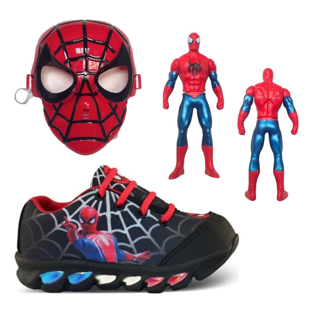 Tenis Infantil De Led Spider Man Aranha Com Mascara E Boneco