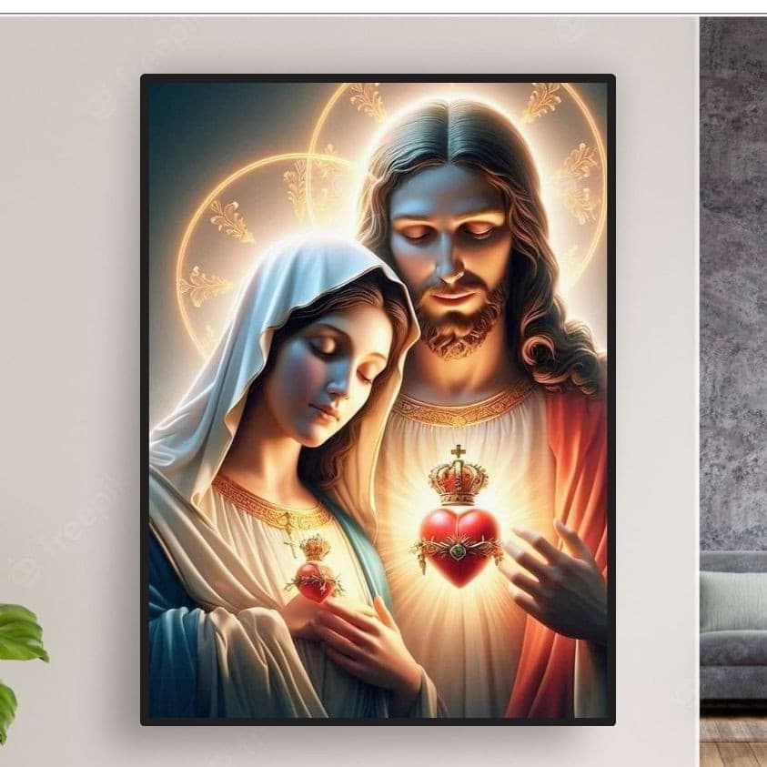 Quadros Decorativos Sagrado Coração de Maria e Jesus decoração linda sala quarto hall, escritório, Religioso