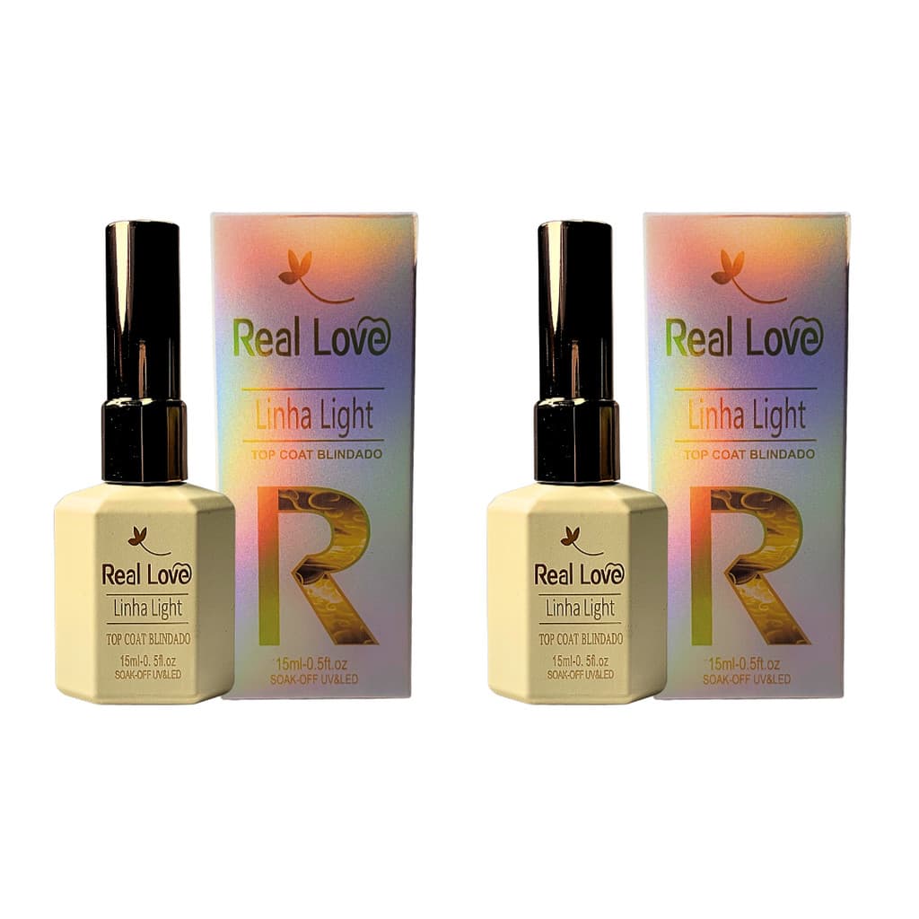 Kit 2 Top Coat Blindado Real Love 15ml Unhas Gel
