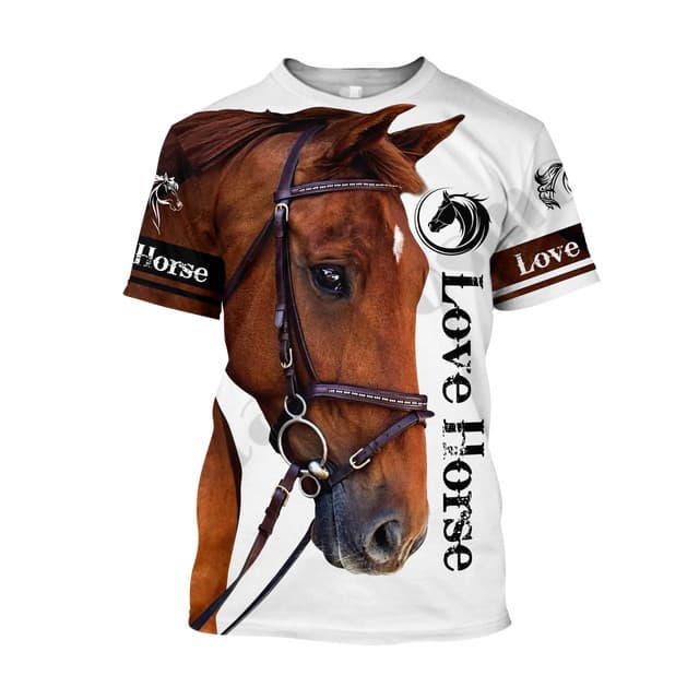 Moda Nova Quente 3D Animal Cavalo Impressão Camiseta Para Homens E Mulheres Corrida De Cavalos Harajuku Streetwear Manga