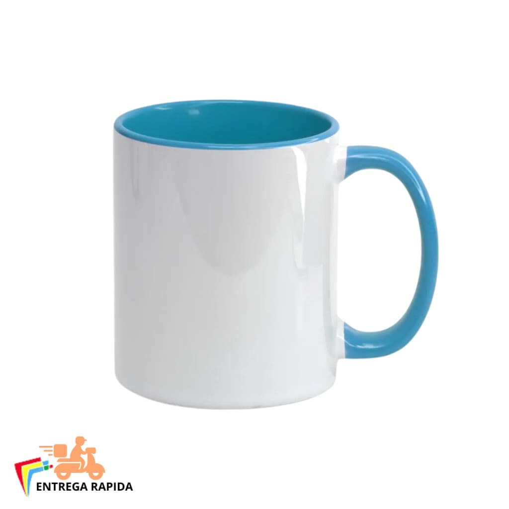 1 Caneca Branca Com Alça E Interior Azul Claro Importada 325ml - Para Sublimação Entrega Rapida