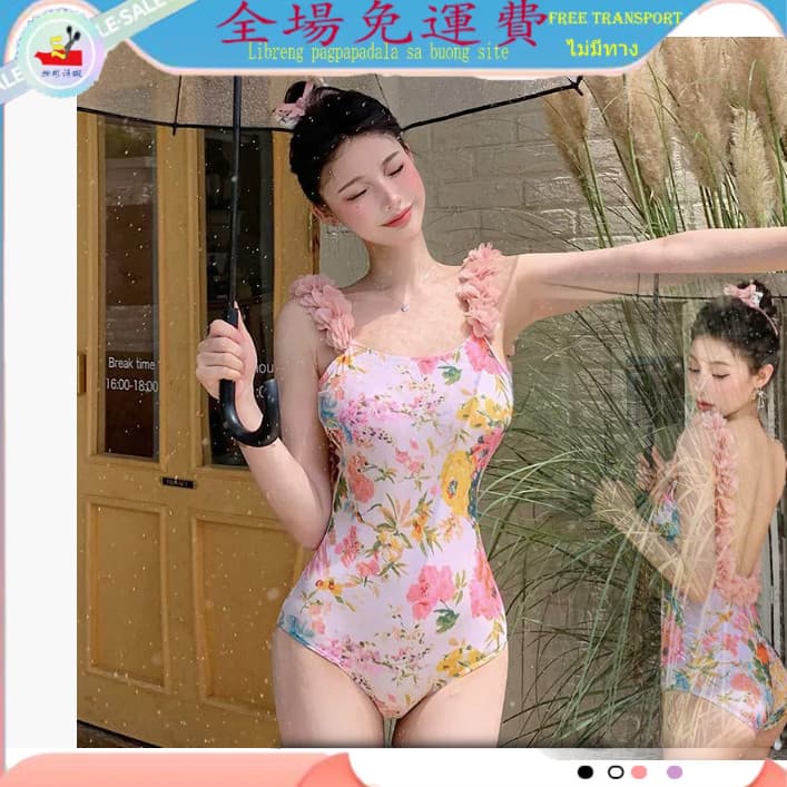 WSX tridimensional 3D flor impressão maiô de uma peça moda pétalas capa barriga Halter volta pronto estoque maiô ** &-