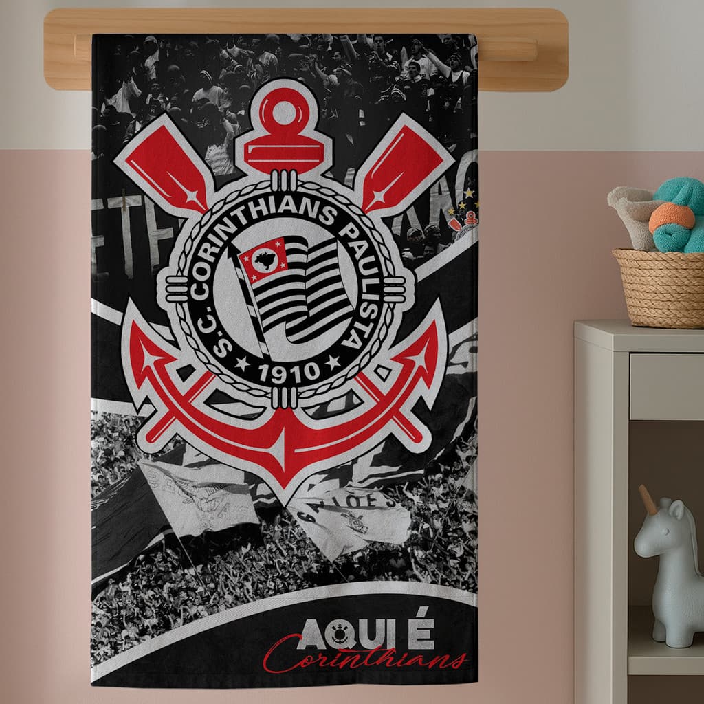 Toalha  Futebol Estampa Preto Branco Falcão Torcida Fiel  Banho Praia Presente Criativo Dia Dos Pais