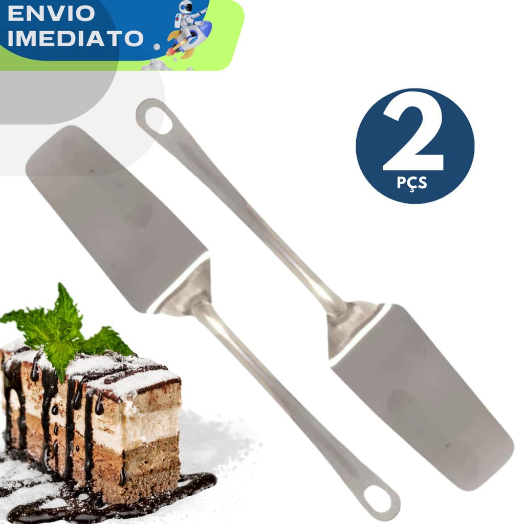 2 Espátula Reta em Inox Qualidade Premium Utensílios Cozinha Lanche Lanchonete Bolo Lasanha Pizza Confeitaria Pegador