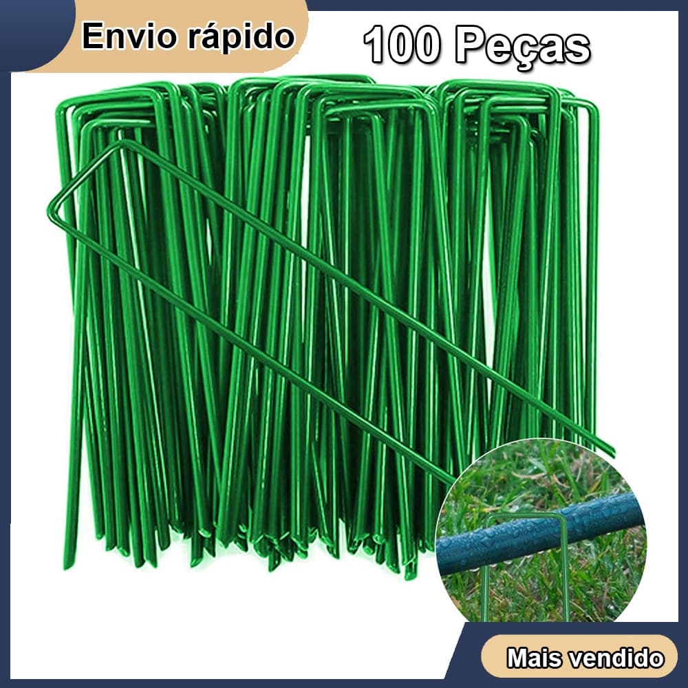 100 Peças verde Grampo Gancho Presilha para fixação de Grama Sintética ganchos de fixação para jardinagem