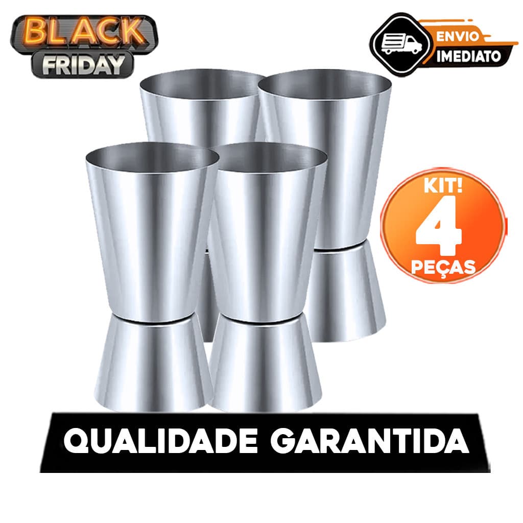 Kit 4 Dosador Duplo Inox 25/50ml Profissional Para Drinks e Coquetelaria Bar Doméstico