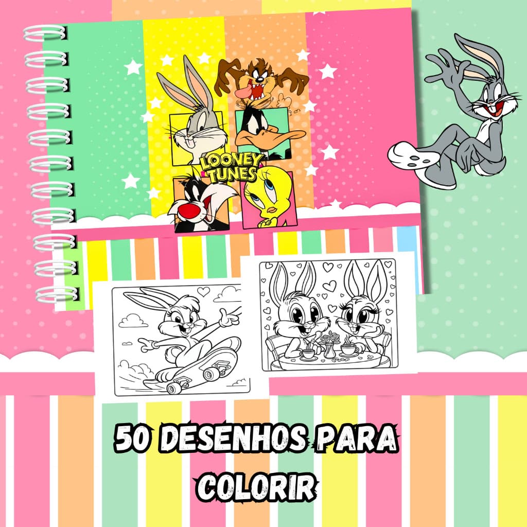 Livro De Colorir Looney Tunes A5 Folhas 180g Tik Tok Coloring Book PRONTA ENTREGA