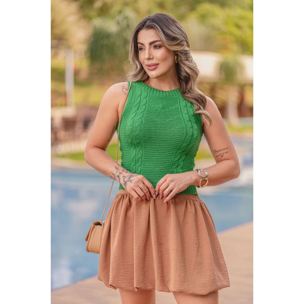 Cropped Regatinha Trança Colete Modal Tricot Crochê Moda Inverno Verão Charmilly Tricot