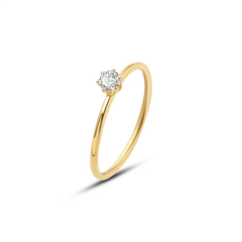 Anel Feminino Solitário Dourado em Aço Inox Pedra de 2mm Antialergico