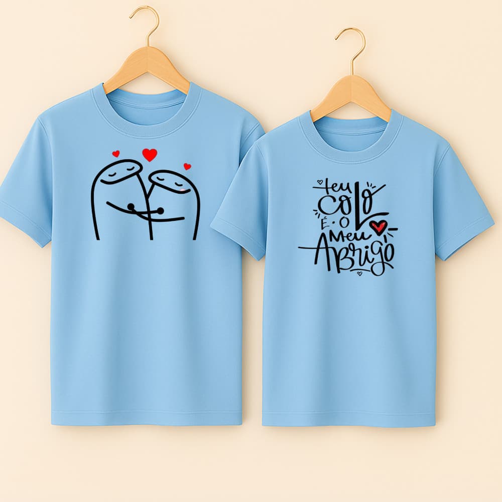 Camiseta Casal Algodão Estampa Teu Colo é o Meu Abrigo Música Fofo Namorados Casados Lindo Presente