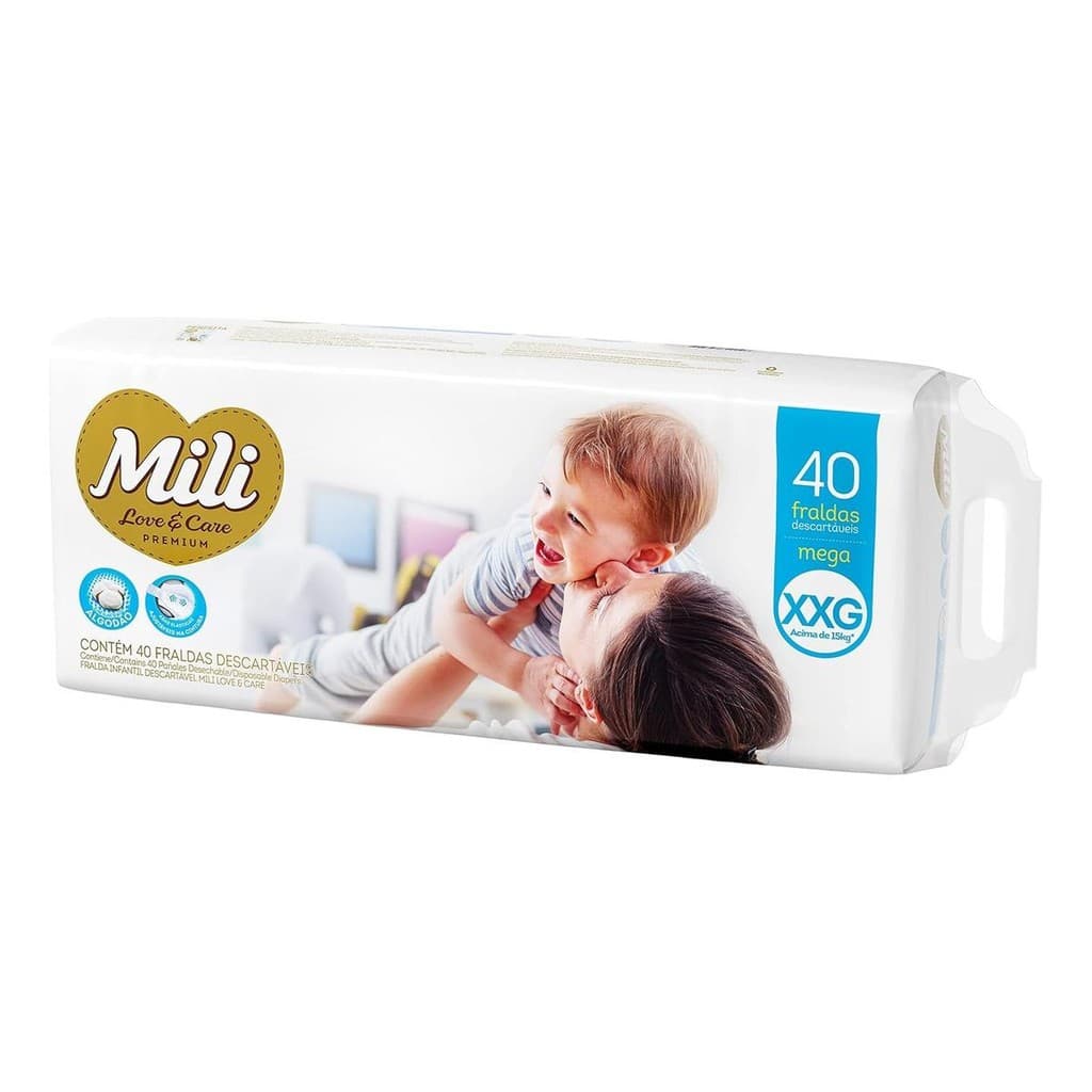 Fralda Descartavel Infantil Mili XXG Pacote 40 Unidades