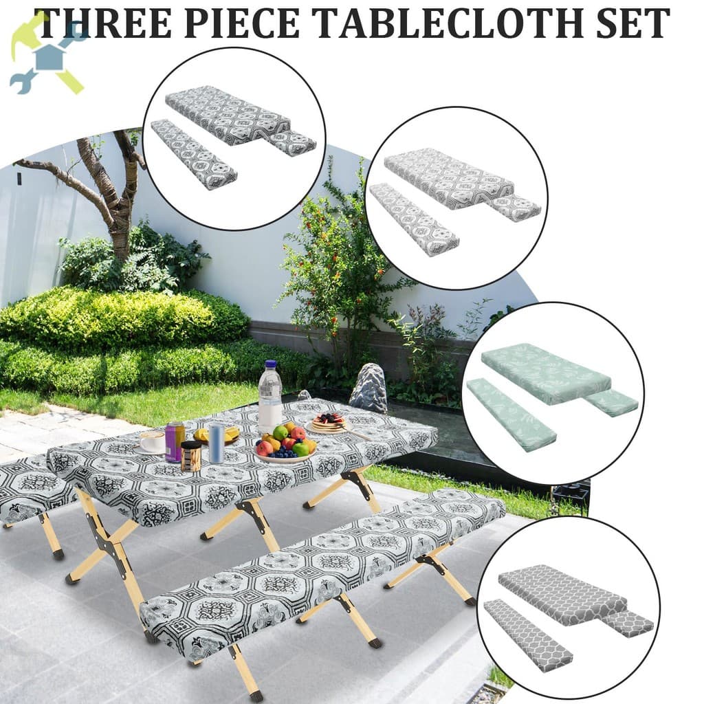 Conjunto De Toalha De Mesa Para Piquenique Em PVC , Capa De Banco Com Borda Elástica Acampamento Ao Ar Livre , Festa De