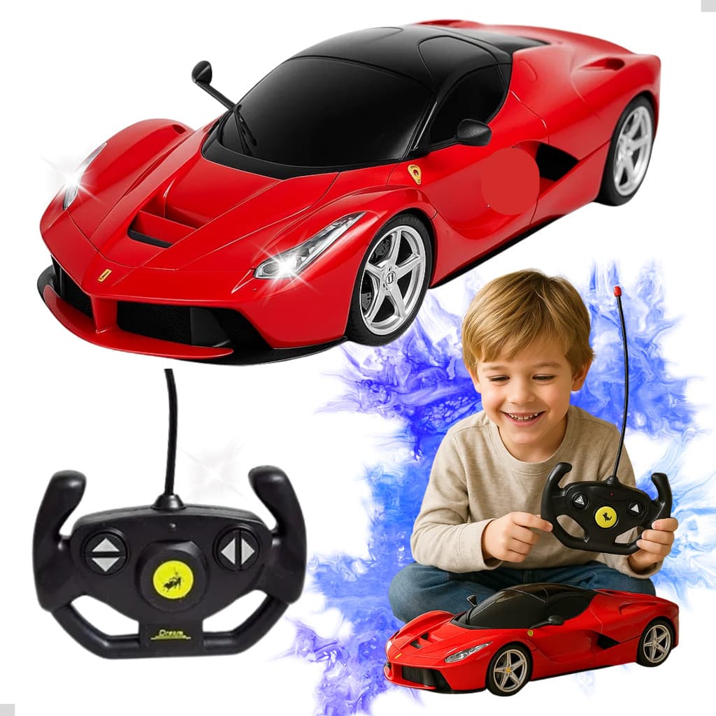 Carro Controle Remoto Sem Fio Ferrari c/ Luzes no Farol 1:20