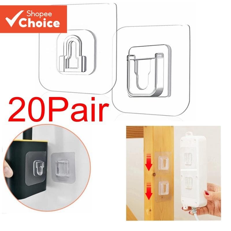 20 Pares De Ganchos De Parede Adesivos Dupla Face , Suportes De Armazenamento Transparentes Fortes Para Cozinha E Banhei