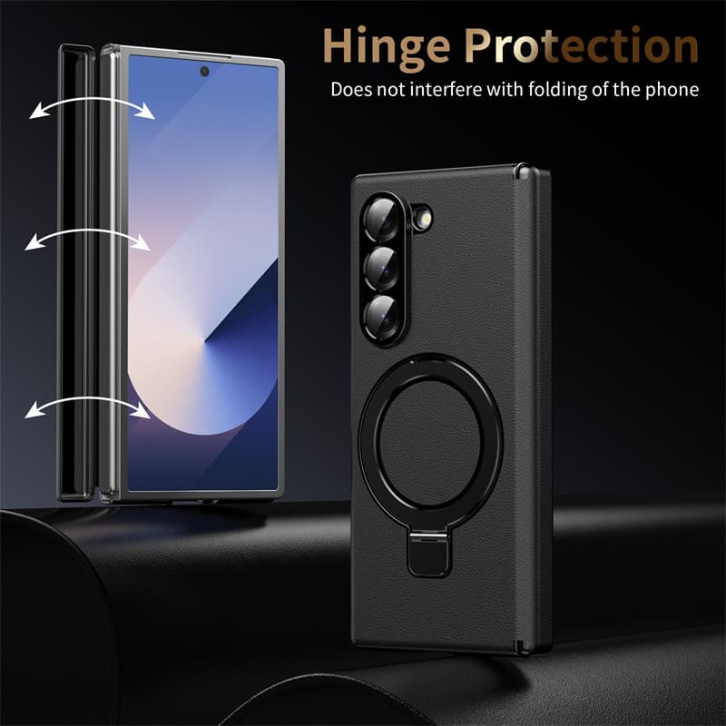 Para Samsung Galaxy Z Fold 7 6 5 4 3 Caso Dobradiça De Couro Suporte Tela Cheia Vidro Capa Protetora Magnética Fold6 7