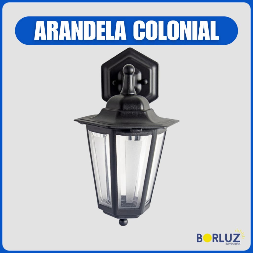Luminária Arandela Colonial Sextavada Clássica E27 Bivolt Área Externa e Interna Vidro Transparente