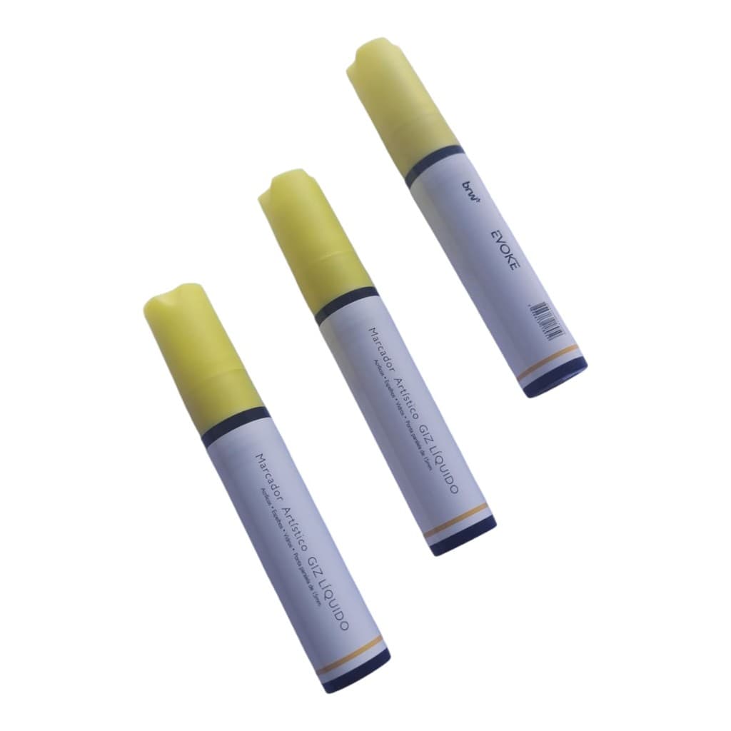 Giz Líquido Canetão Amarelo 15mm Canetão Lousa Vidro 3 Unid