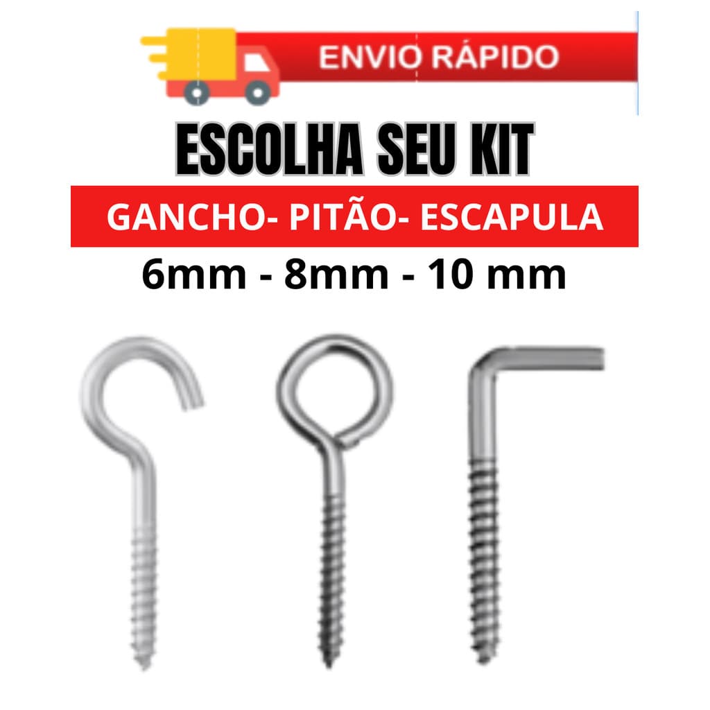 Gancho,  Gancho fechado  Pitao, Escapula 6mm 8mm 10mm até 50 unidades