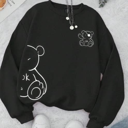 Moletom Gola Redonda Urso Ok Streetwear Fofo Minimalista Algodão Confortavel