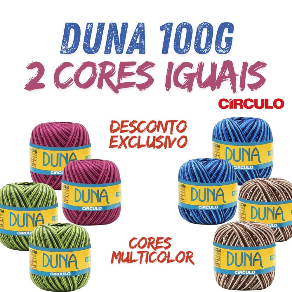 Kit de Linha Fio Duna Multicolor  170m 100g Circulo - kit com 2 cores iguais