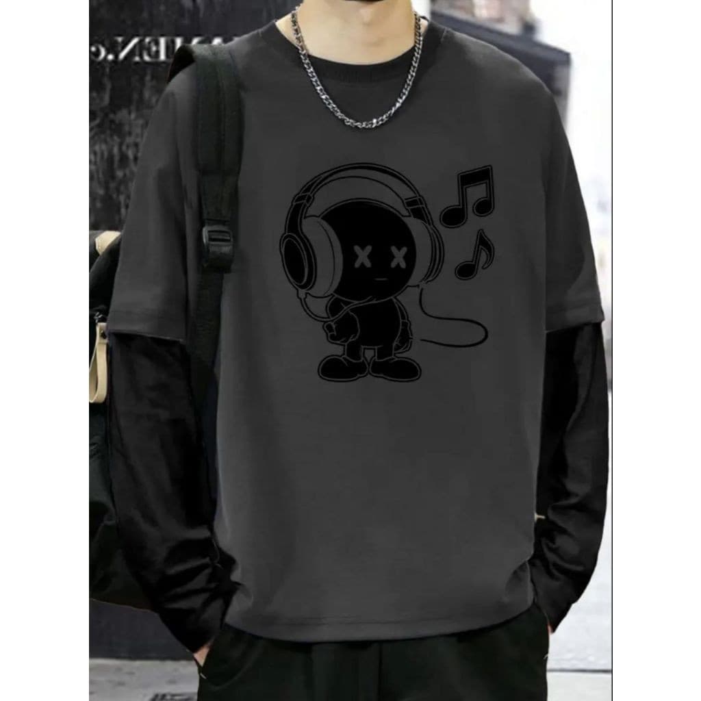 Camiseta Manga Longa Chumbo Streetwear Modelo: "Musica" - Tumblr CAMLG-1494-GRF  NESTAR