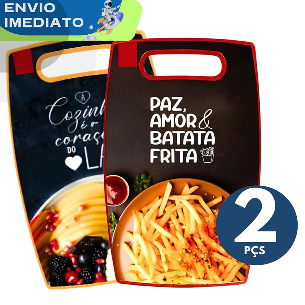 2 Tábuas de Churrasco Cortar Carne Estampa com Desenho Qualidade Premium Legumes Frutas Utensílios Cozinha Presente