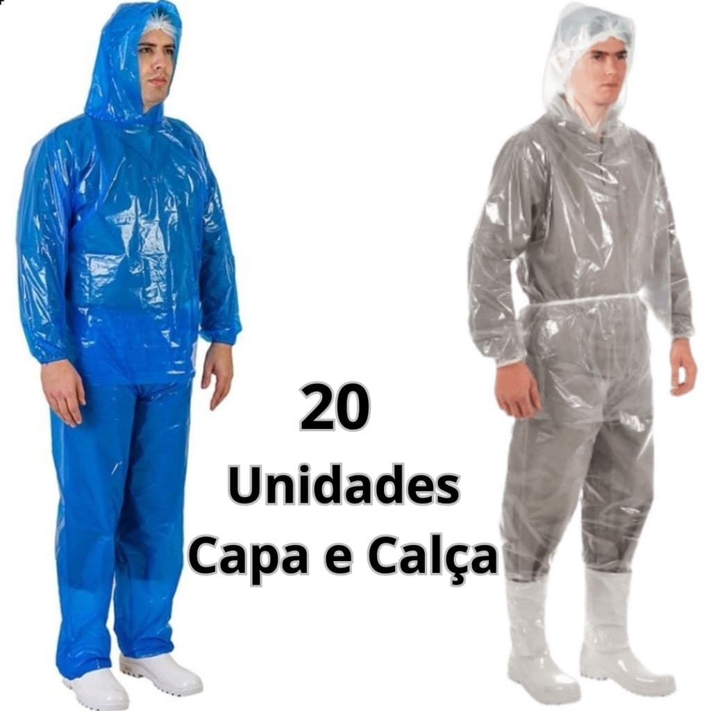 Conjunto Plástico Com Elástico Impermeável (Capa com Capuz e Calça) - 20 und