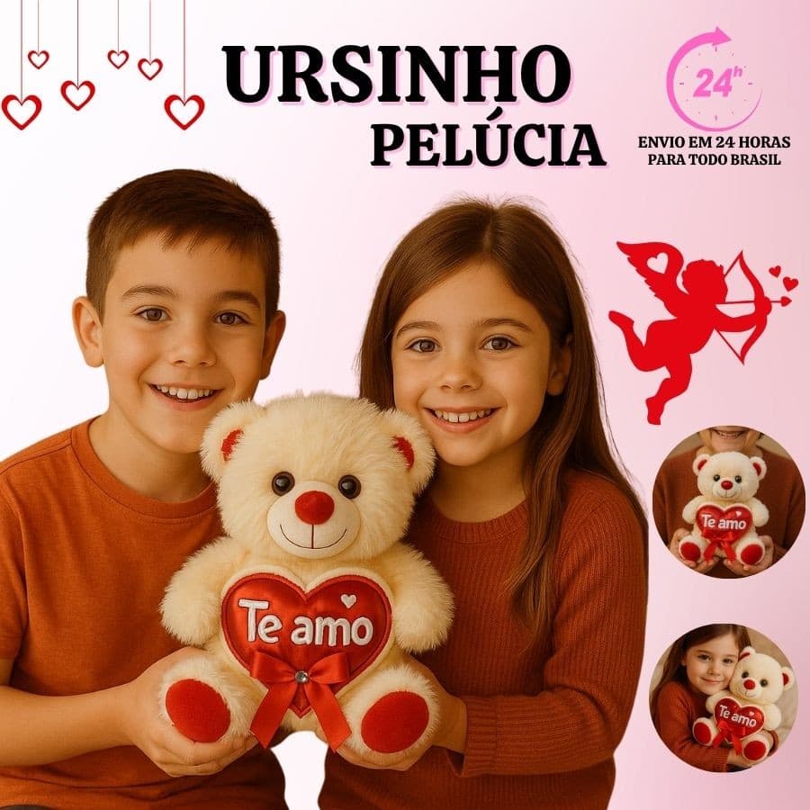 Urso de Pelúcia Com Coração Ursinho Te Amo Love Super Macio e Fofinho - Dia Dos Namorados