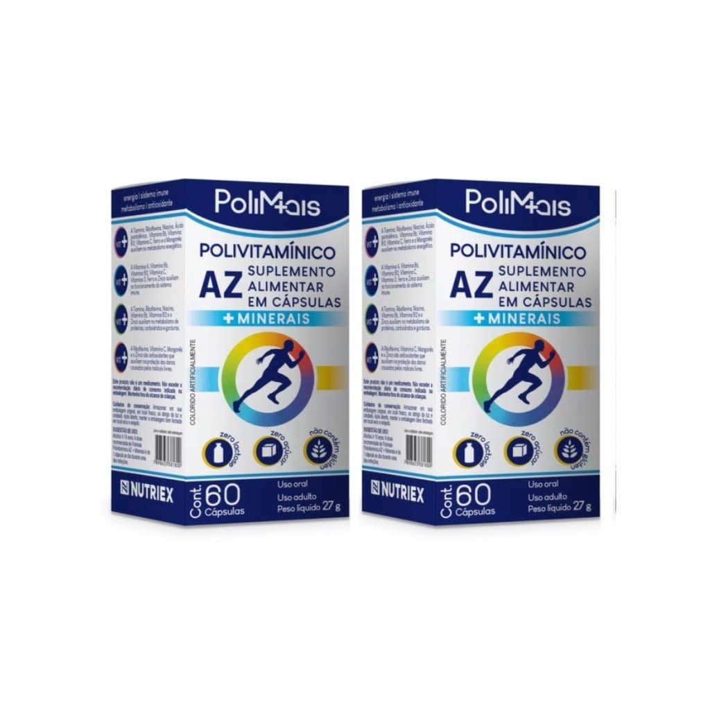 Kit 2 Frascos Polimais A-Z Total com 60 Cápsulas Cada – Polivitamínico Diário
