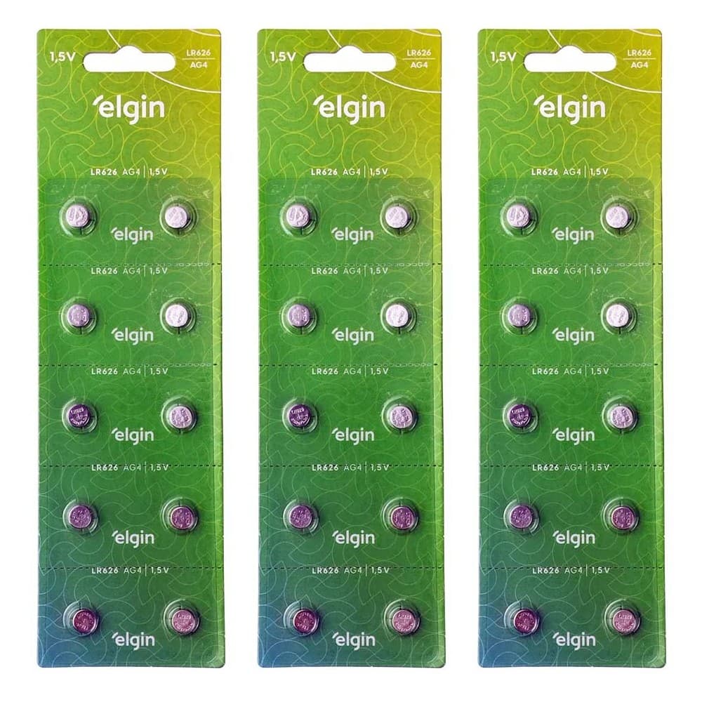 Kit 30 PIlhas Baterias Elgin Lr626 Ag4 1.5v (3 Cartelas)
