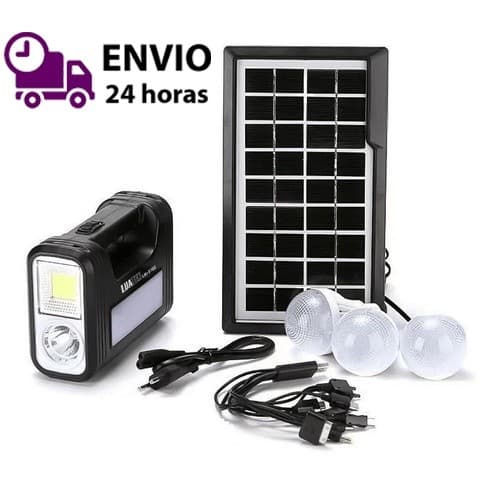 Kit Bateria Portátil Painel Solar 3 Lâmpadas Led Pesca Camp
