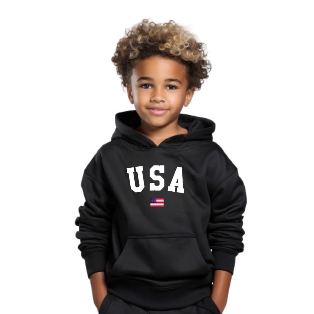 Moletom Infantil Estampado Usa Peluciado Blusa Com Capuz Canguru