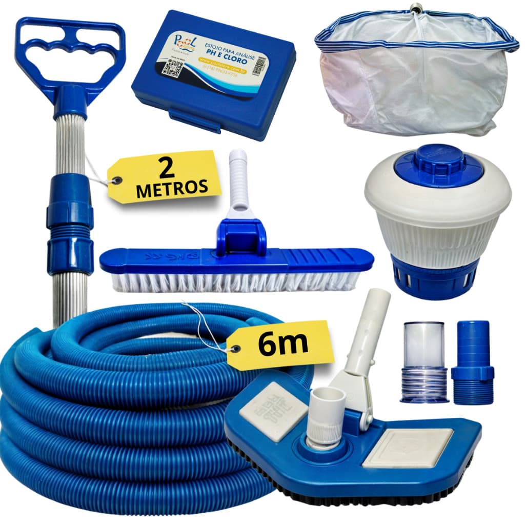 Kit Limpeza Acessórios Piscina Aspirador Mangueira Clorador Peneira Completo