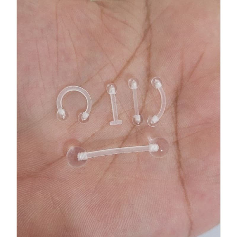 Kit 5 Piercing Ferradura Língua Medusa Silicone Transparente Flexíveis